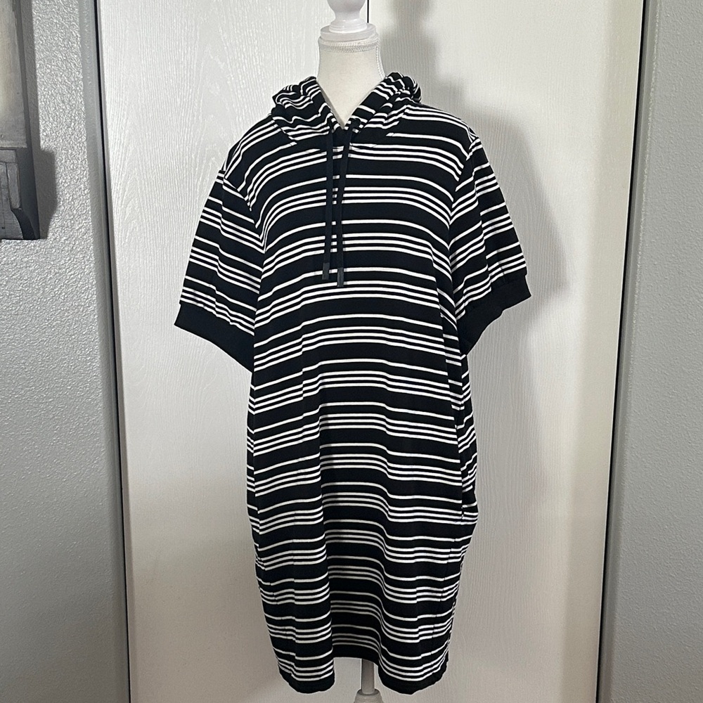 Black and White Striped Hoodie Dress